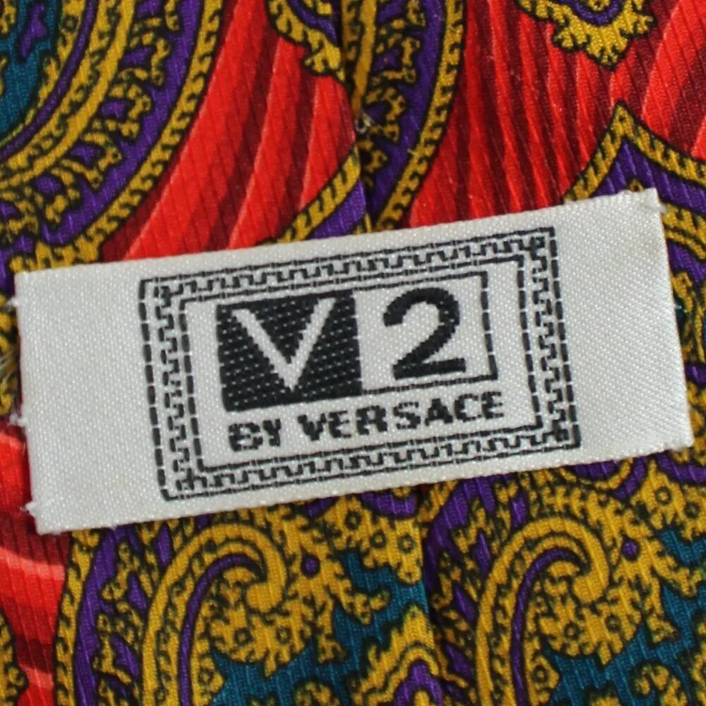 Vintage Versace Red Baroque Paisley Silk Tie Made in Italy
